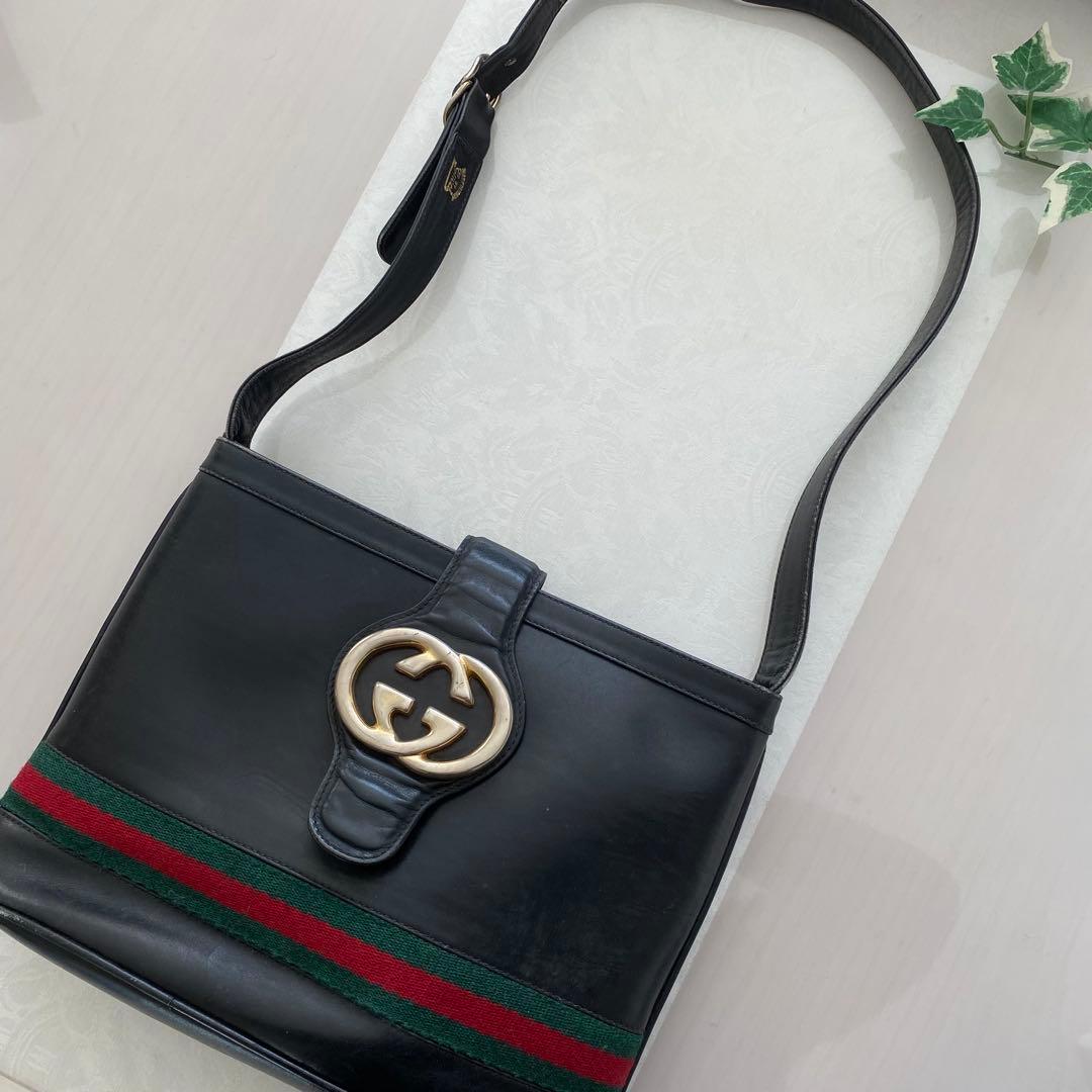 GUCCI グッチ 黒 ショルダー 肩掛け バッグ 鞄 オールドグッチ