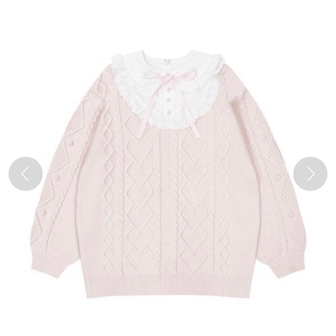 Honey Cinnamon コットンレース配色ニットワンピース ピンク