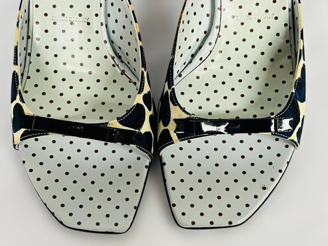 ◆未使用 PRADA プラダ ハート×ドット柄 リボン ミュール