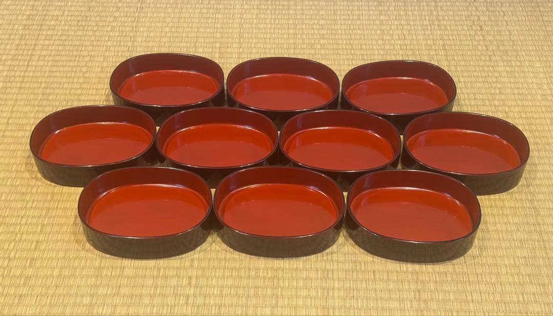 輪島塗 角藤漆器店謹製 溜塗小判型弁当箱 10客 共箱