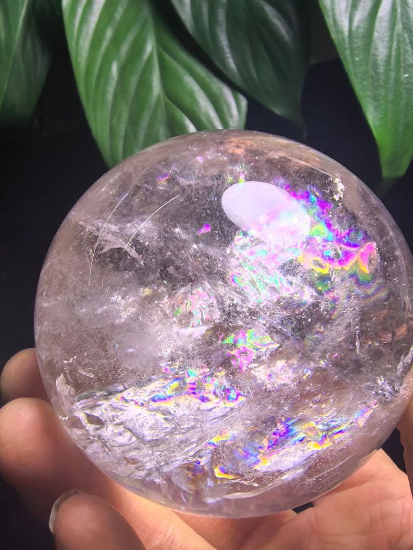 天然石 ビックサイズ　虹あり水晶のスフィア　丸玉YY862G.297