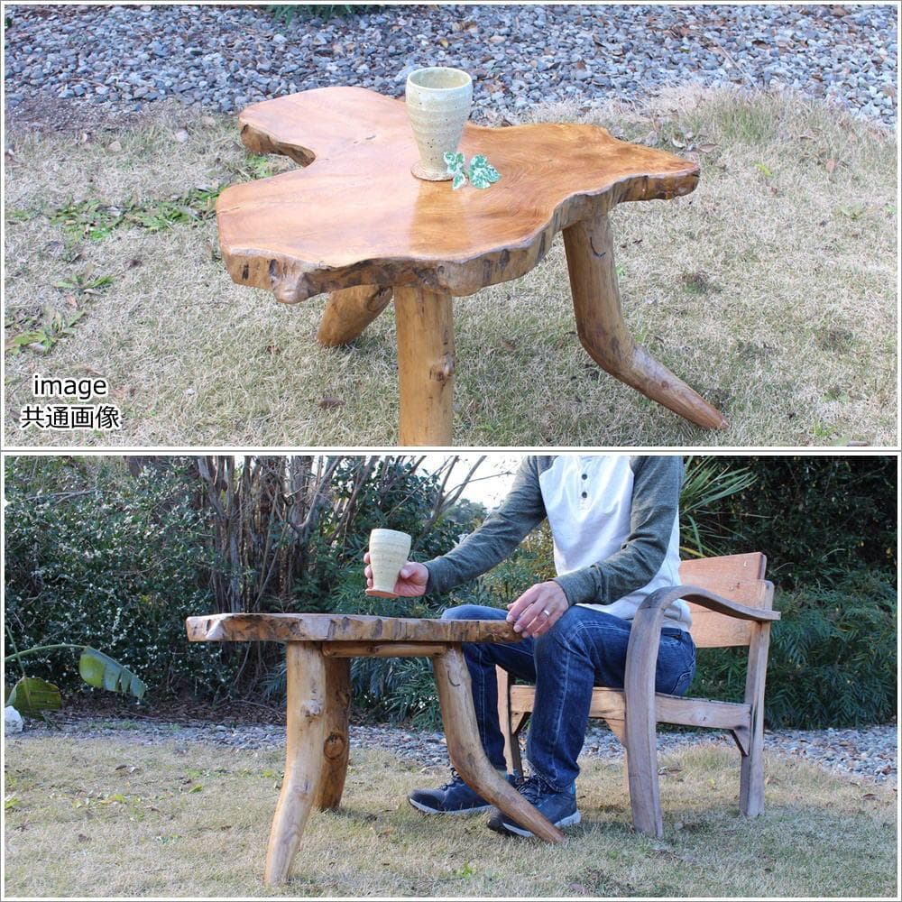 在庫処分 １点もの 木製 テーブル チーク材 天然木 一枚板 切り株 根 3