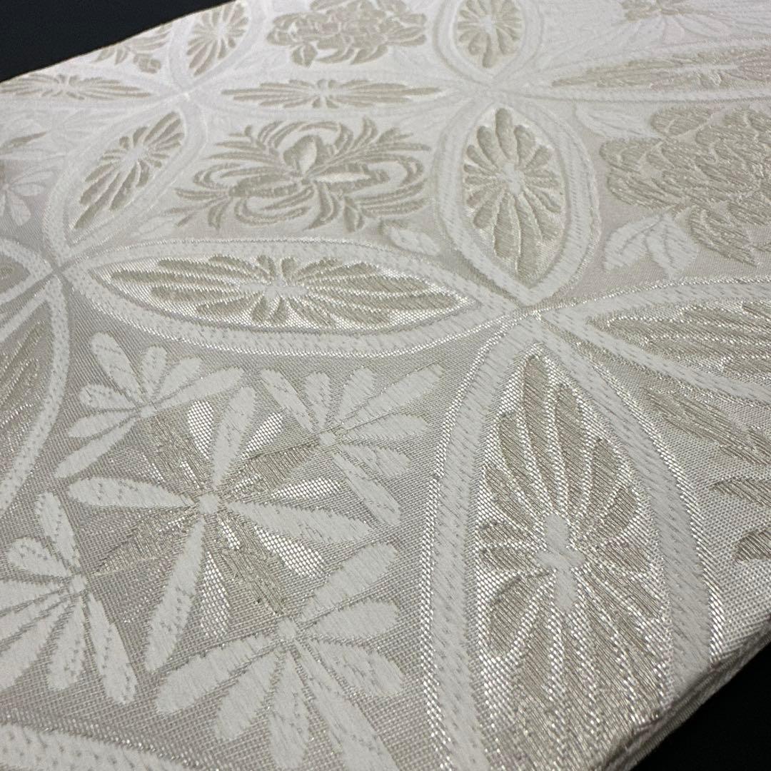 新品 正絹 袋帯 西陣 華翔苑 藤本仁 全通 七宝 白 薄クリーム 未仕立て品