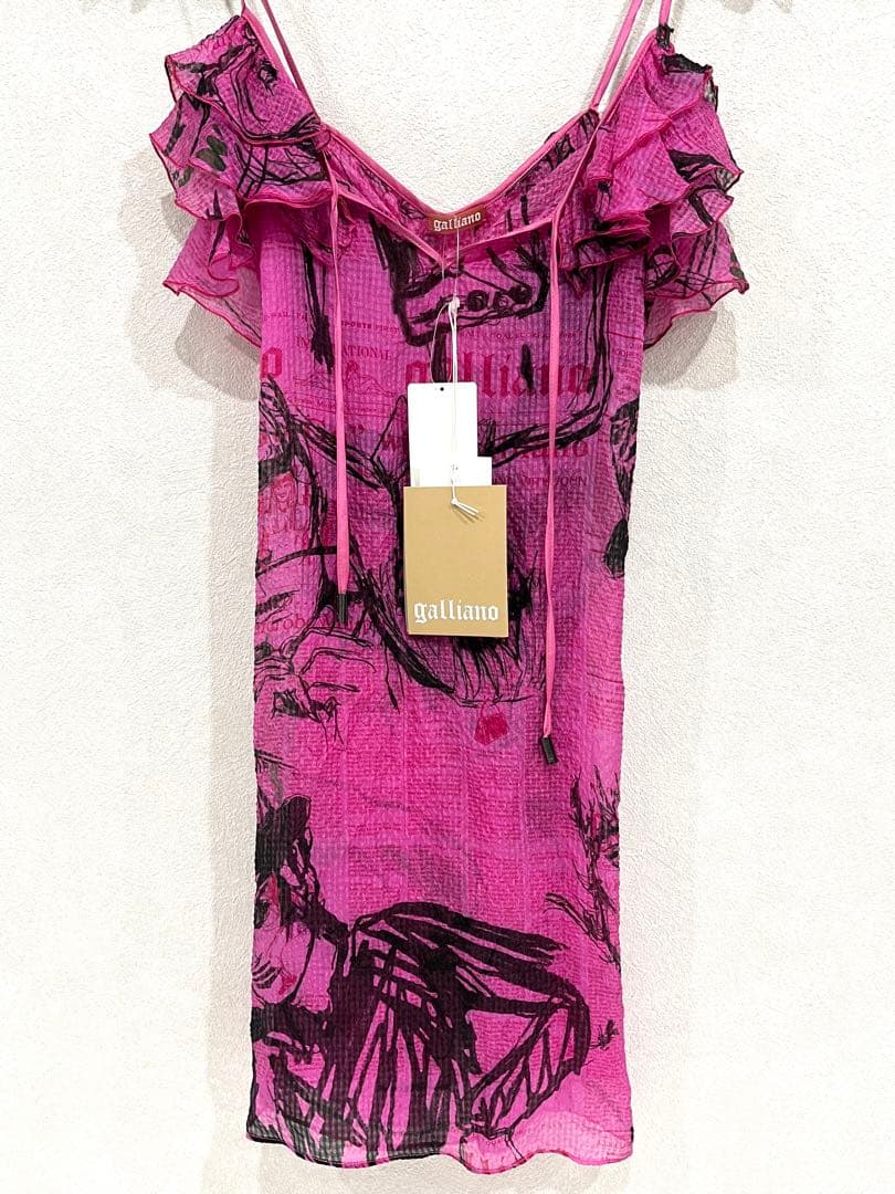 h832 新品　希少　ジョンガリアーノ　プリント　フリル　キャミソール　イタリア