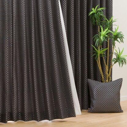 新品未使用　カーテン　グレー　遮光1級　裏地付き　格子柄　両開き（左右2枚）