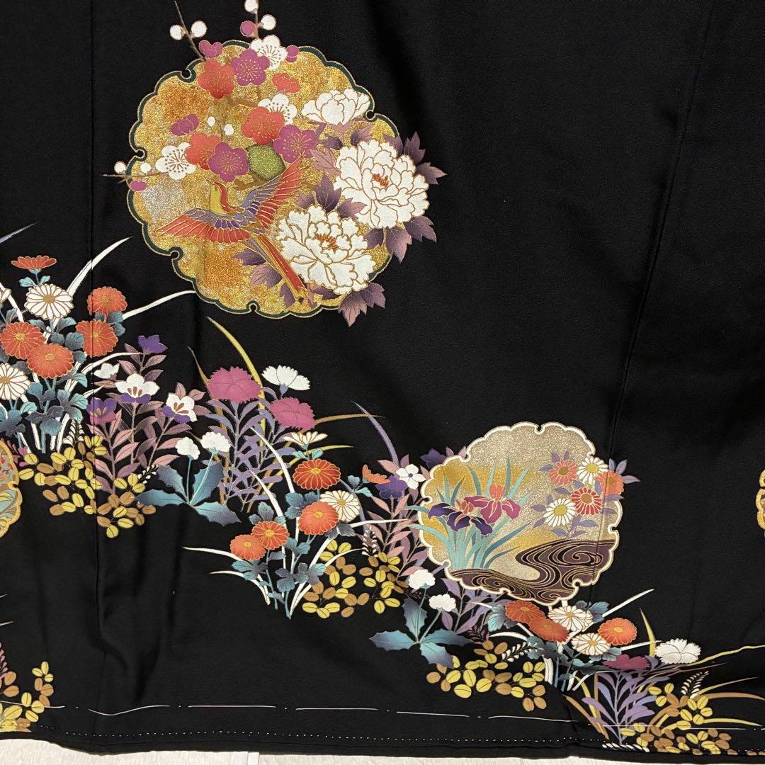 D4 黒留袖 ますいわや 雪輪 花刺繍 金彩 正絹着物 袷 しつけ糸未使用極美品