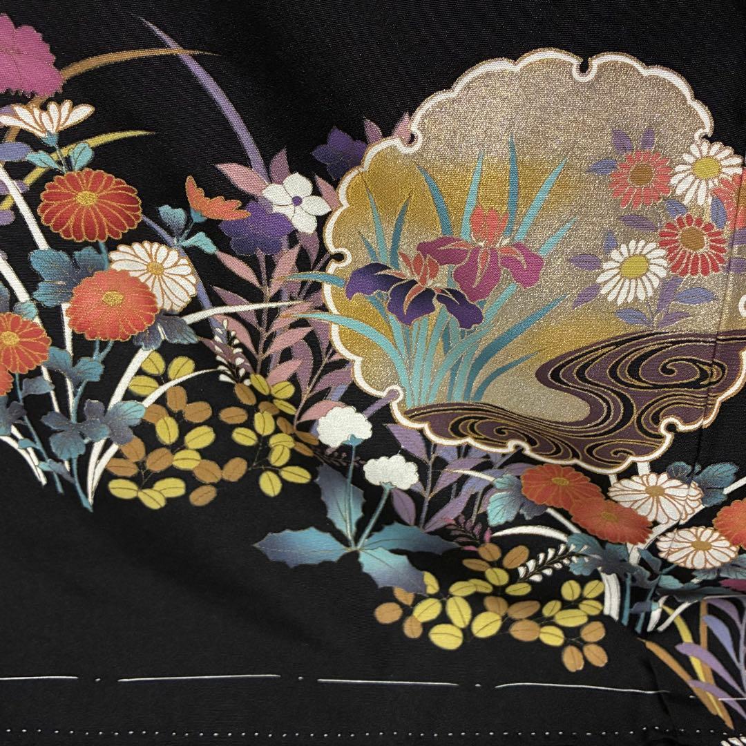 D4 黒留袖 ますいわや 雪輪 花刺繍 金彩 正絹着物 袷 しつけ糸未使用極美品