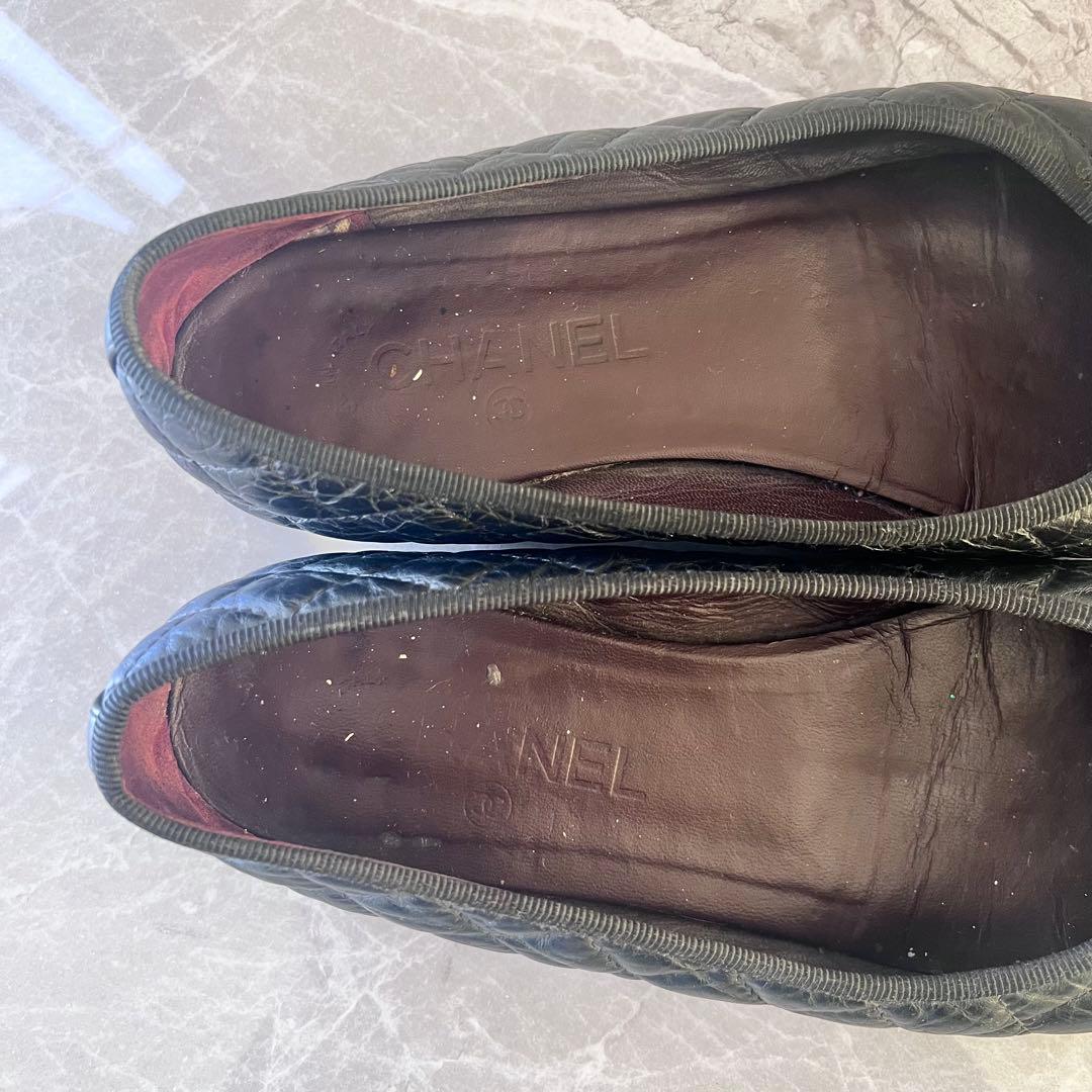 CHANEL シャネル ココマーク マトラッセ レザー フラットパンプス