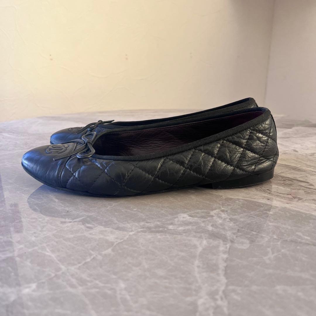 CHANEL シャネル ココマーク マトラッセ レザー フラットパンプス