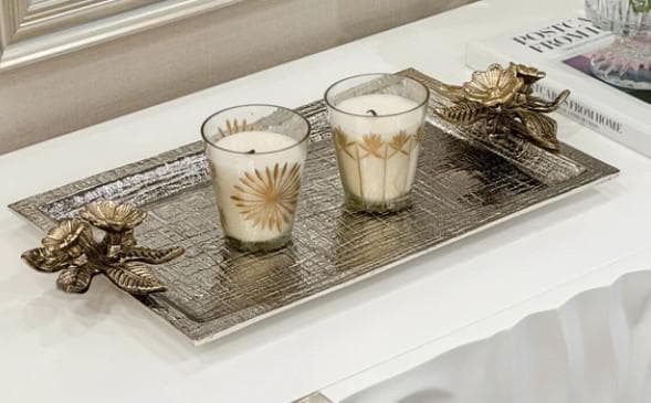 トレー お盆 シルバー 小花 トレイ クラシック モダン AN-5573