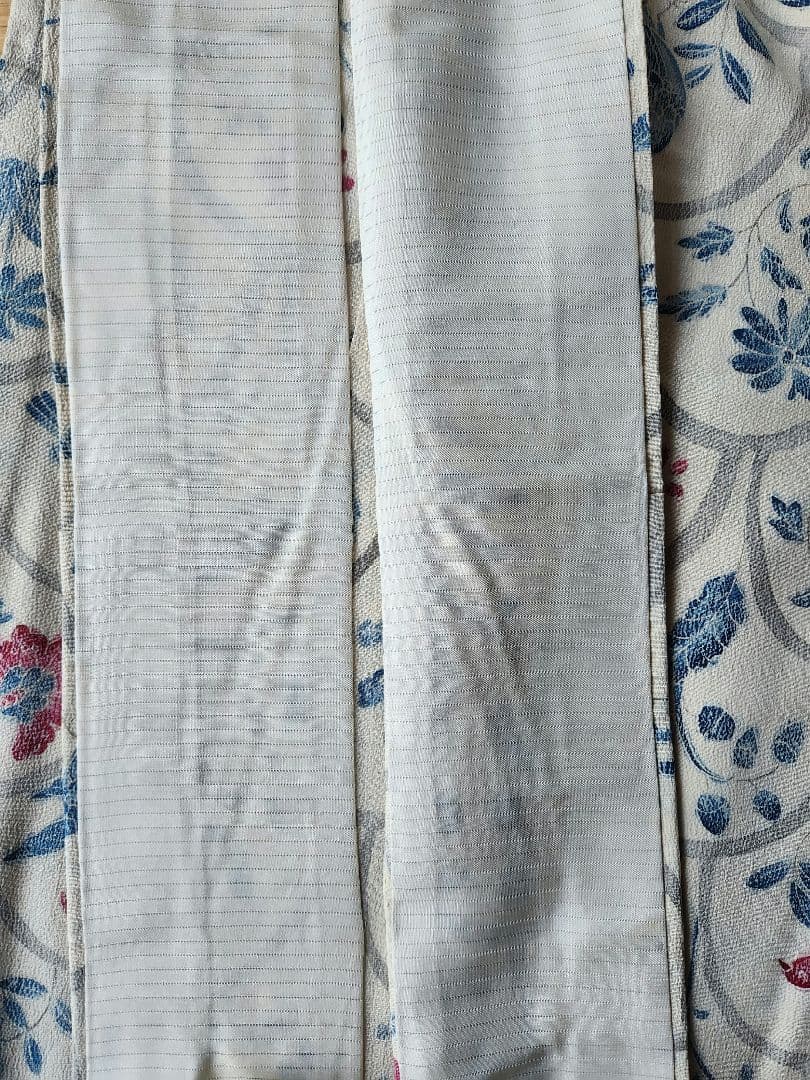 東雲ちりめん単衣　青海波に草花、鹿、鳥　付け下げ小紋　状態良好