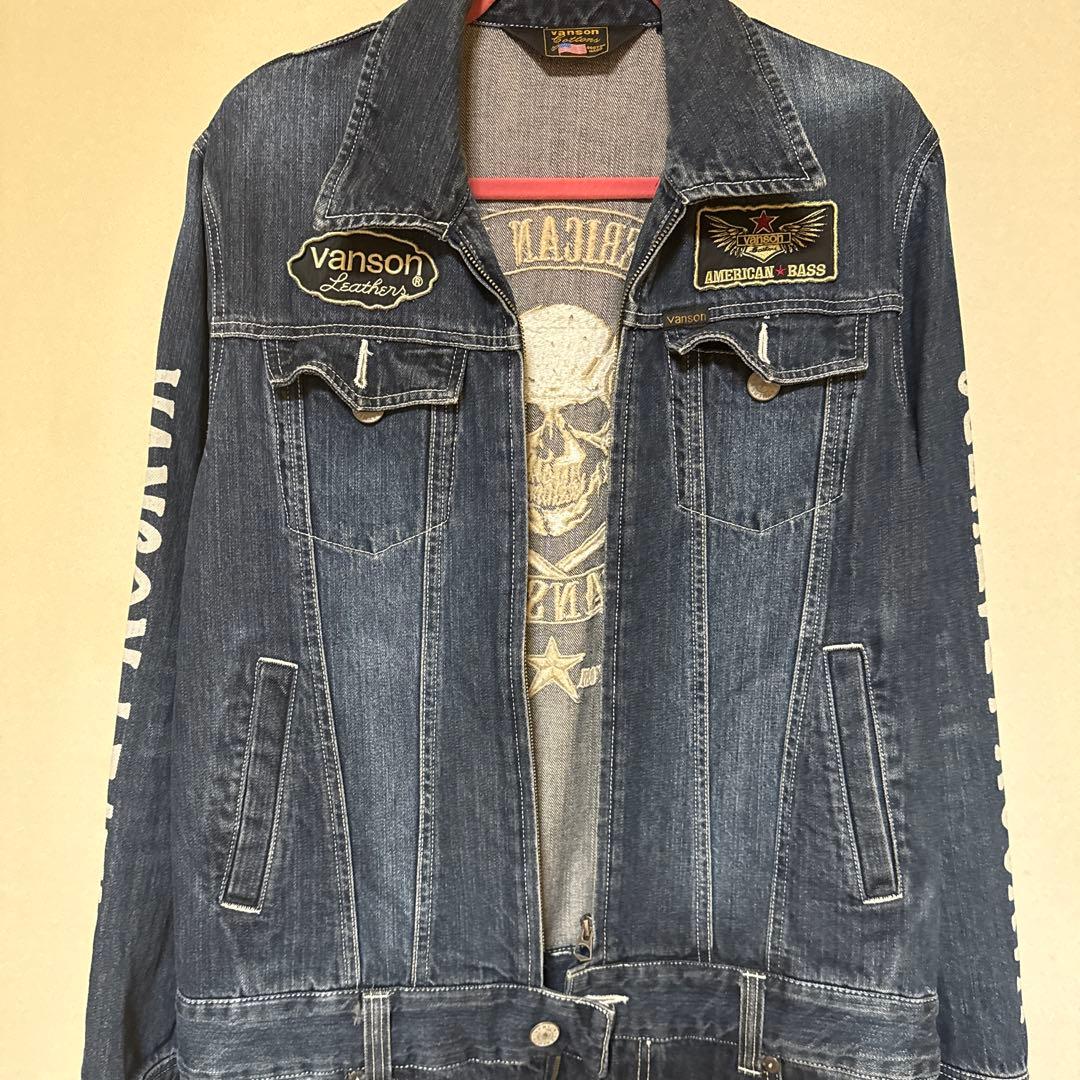 vanson デニムオーバーオール スカルプリント