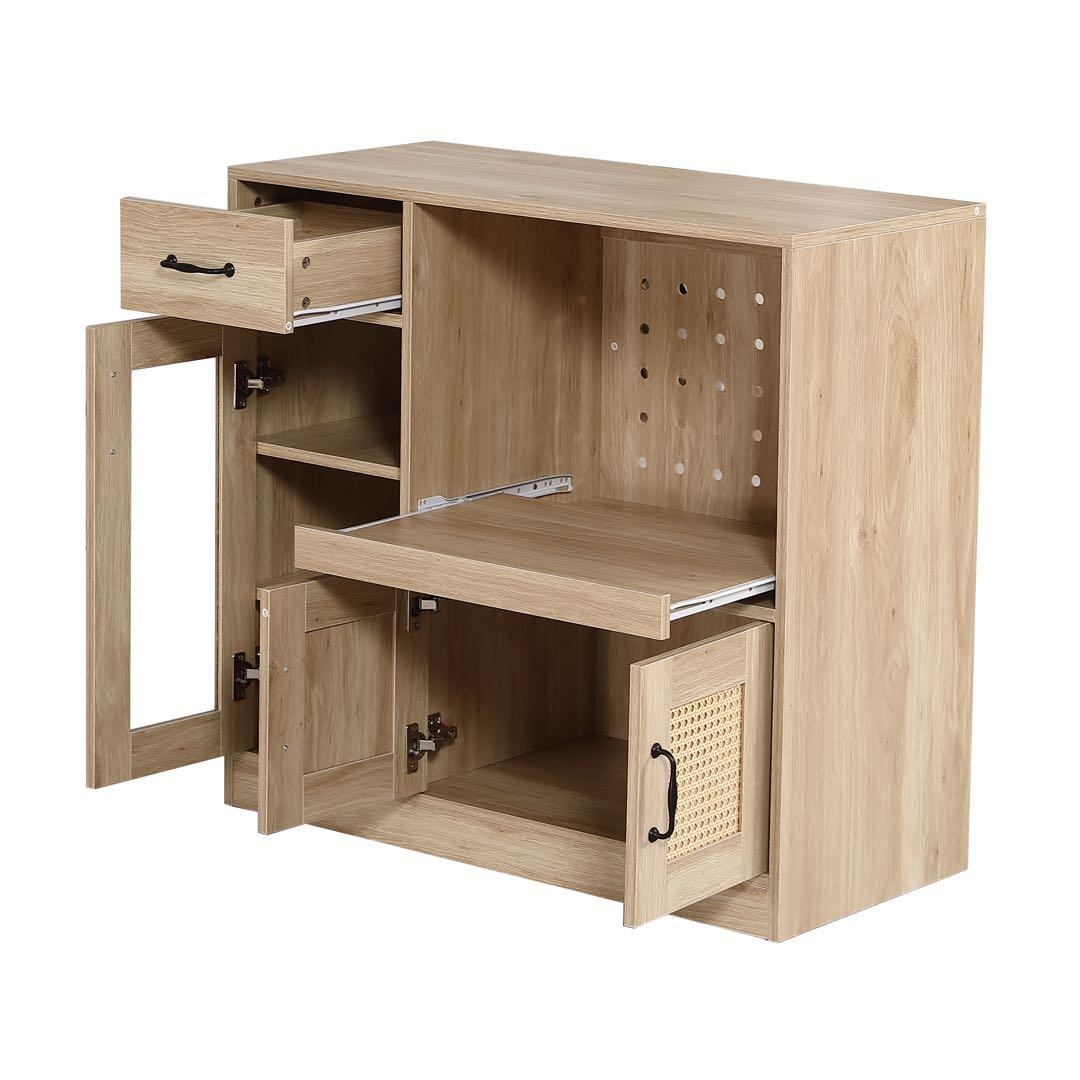 【新品】ラタン調キッチンカウンター 幅88cm 引き出し付き