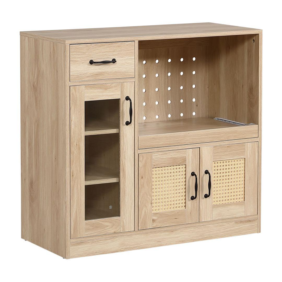 【新品】ラタン調キッチンカウンター 幅88cm 引き出し付き