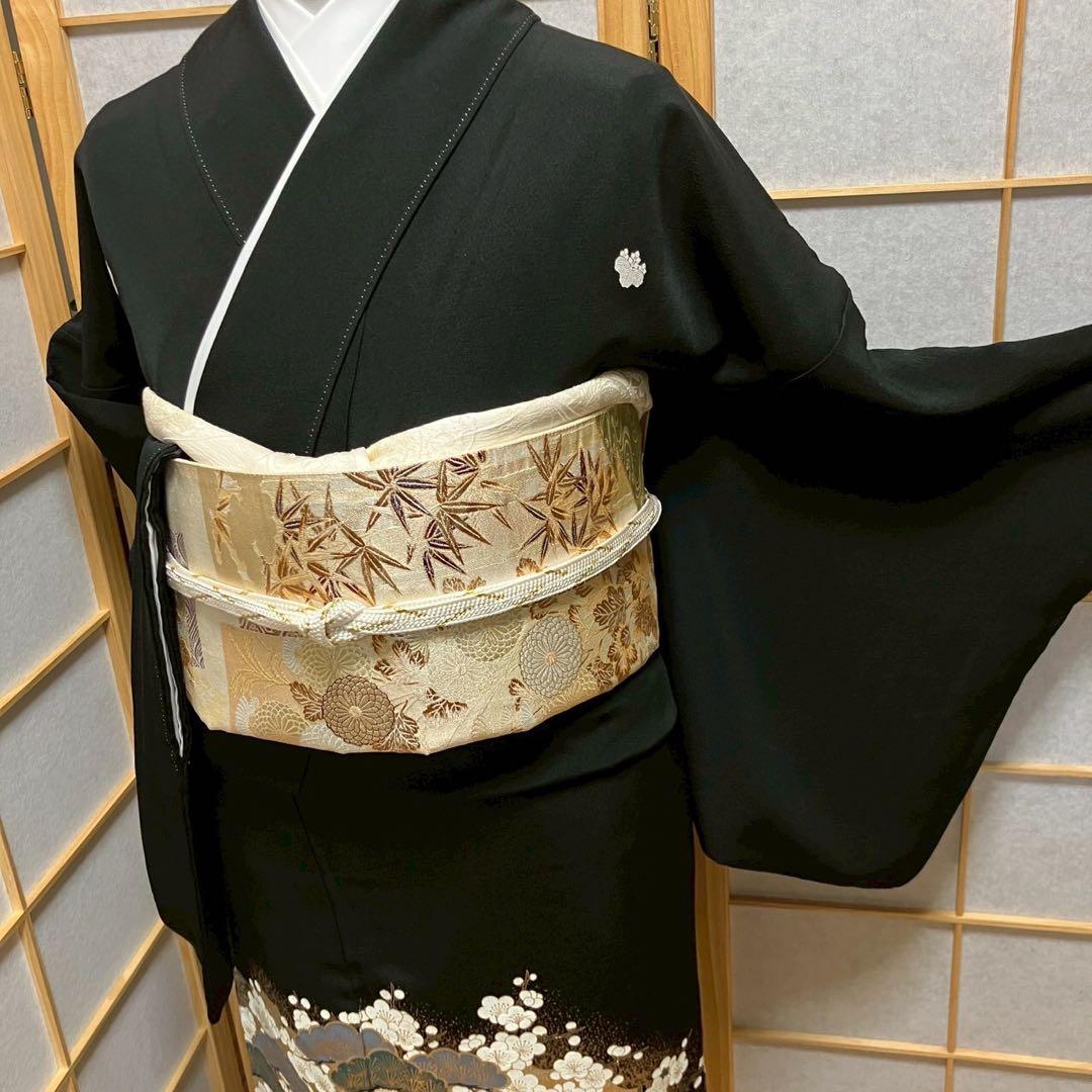 はんな様［6089］黒留袖 美品 作家物 比翼付 五つ紋 五三桐 正絹 着物 袷