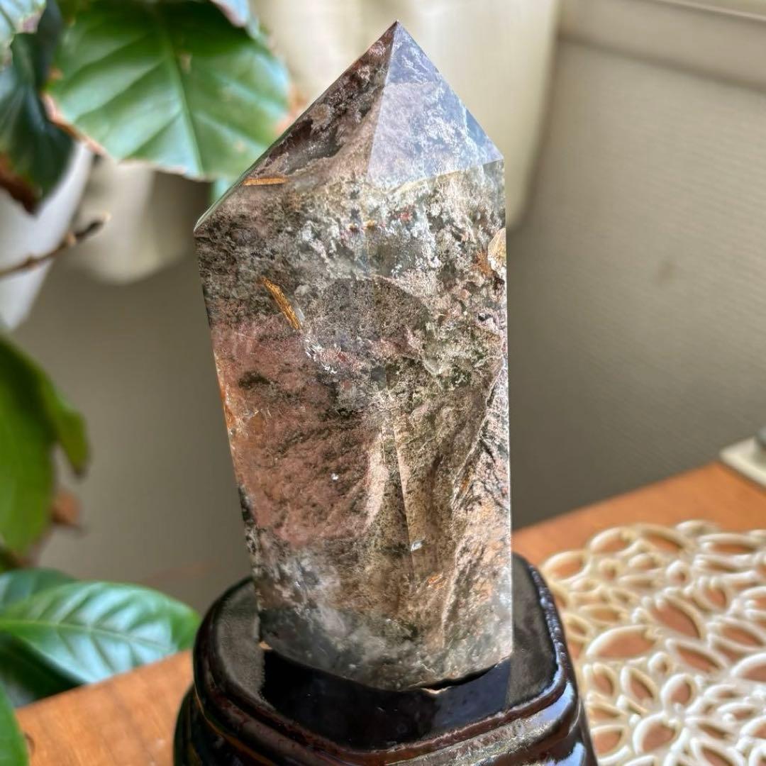 天然石 四季ガーデンクォーツ ポイント置物247g