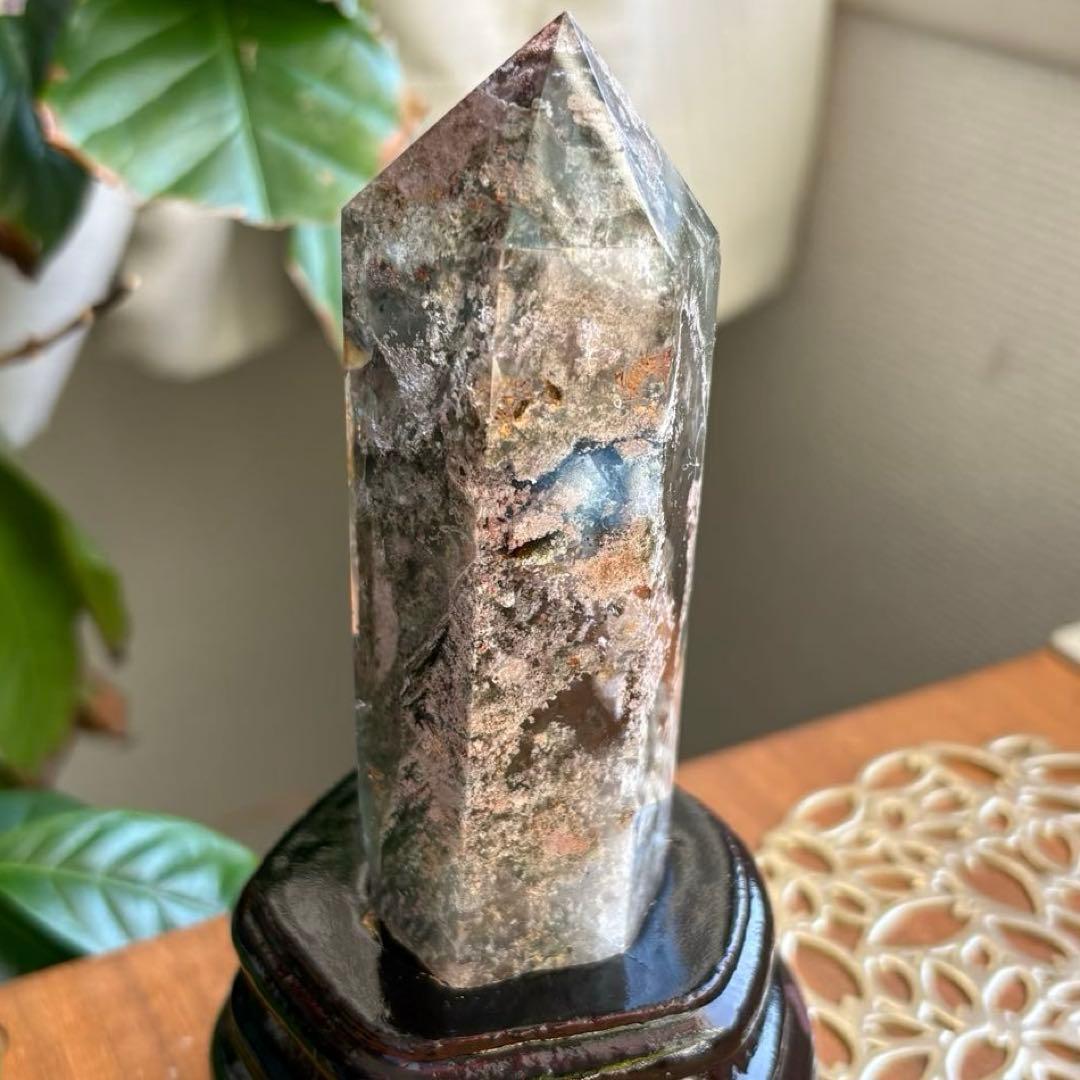 天然石 四季ガーデンクォーツ ポイント置物247g