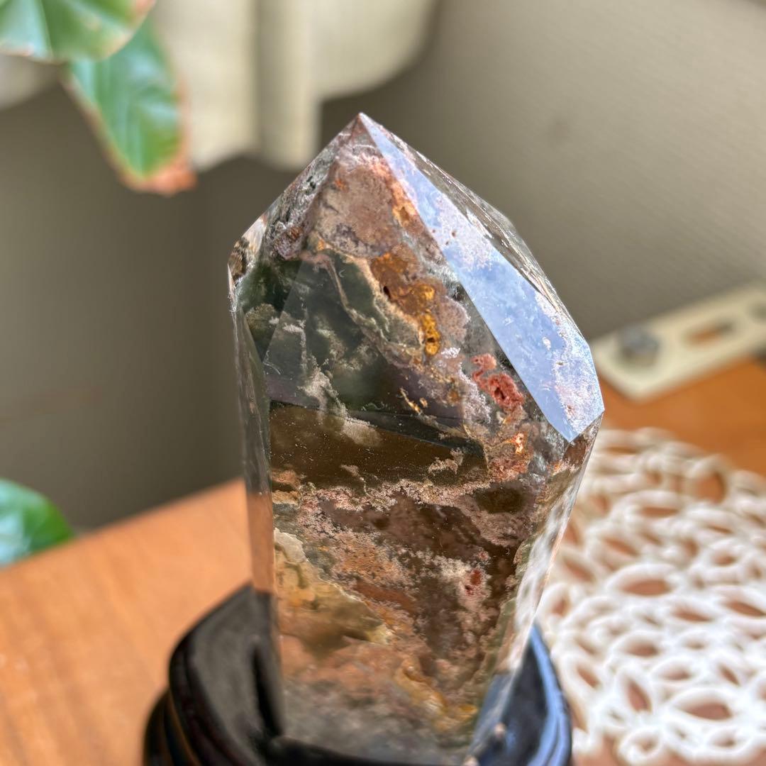 天然石 四季ガーデンクォーツ ポイント置物247g