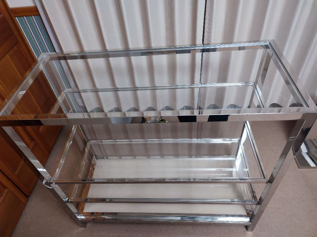 ガラスショーケース　クロームメッキ　高級デパート　什器　ラック　ショーケース　棚