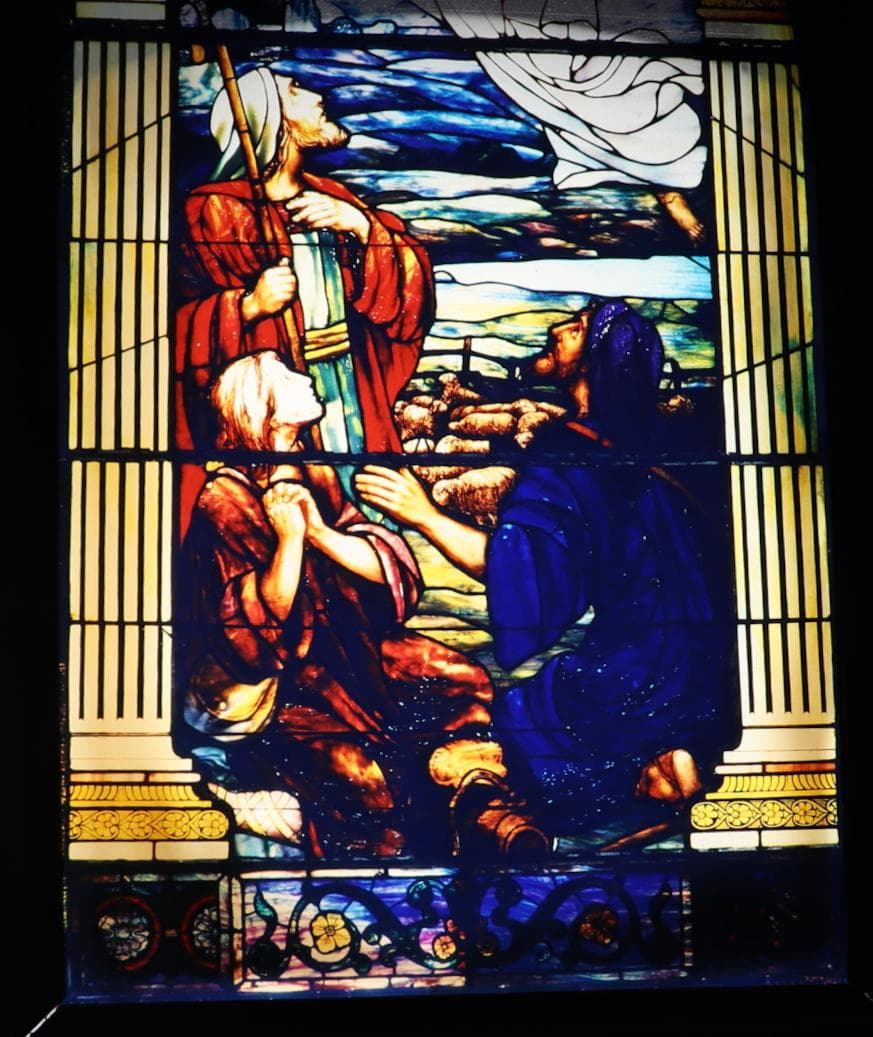 守護天使と宣教師 ヴィンテージ・ステンドグラス アメリカ製 教会 マリア