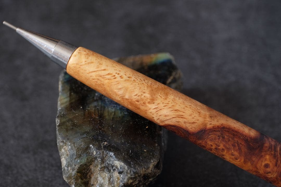 PG5木軸カスタム0225　高村杢工房 製図用シャープペンシル 花梨瘤紅白