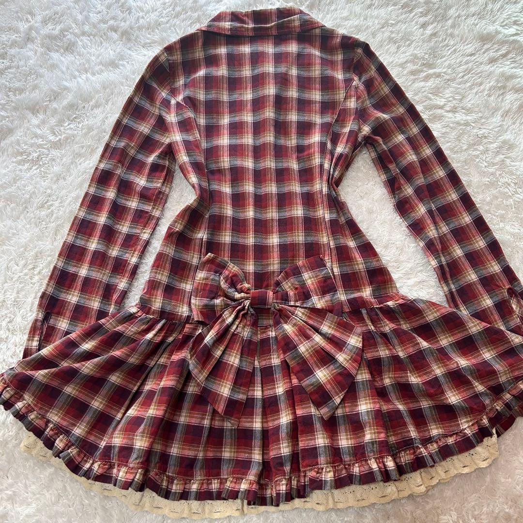 00s 希少 LIZLISA ビッグリボン チェック　ワンピース　シャツ