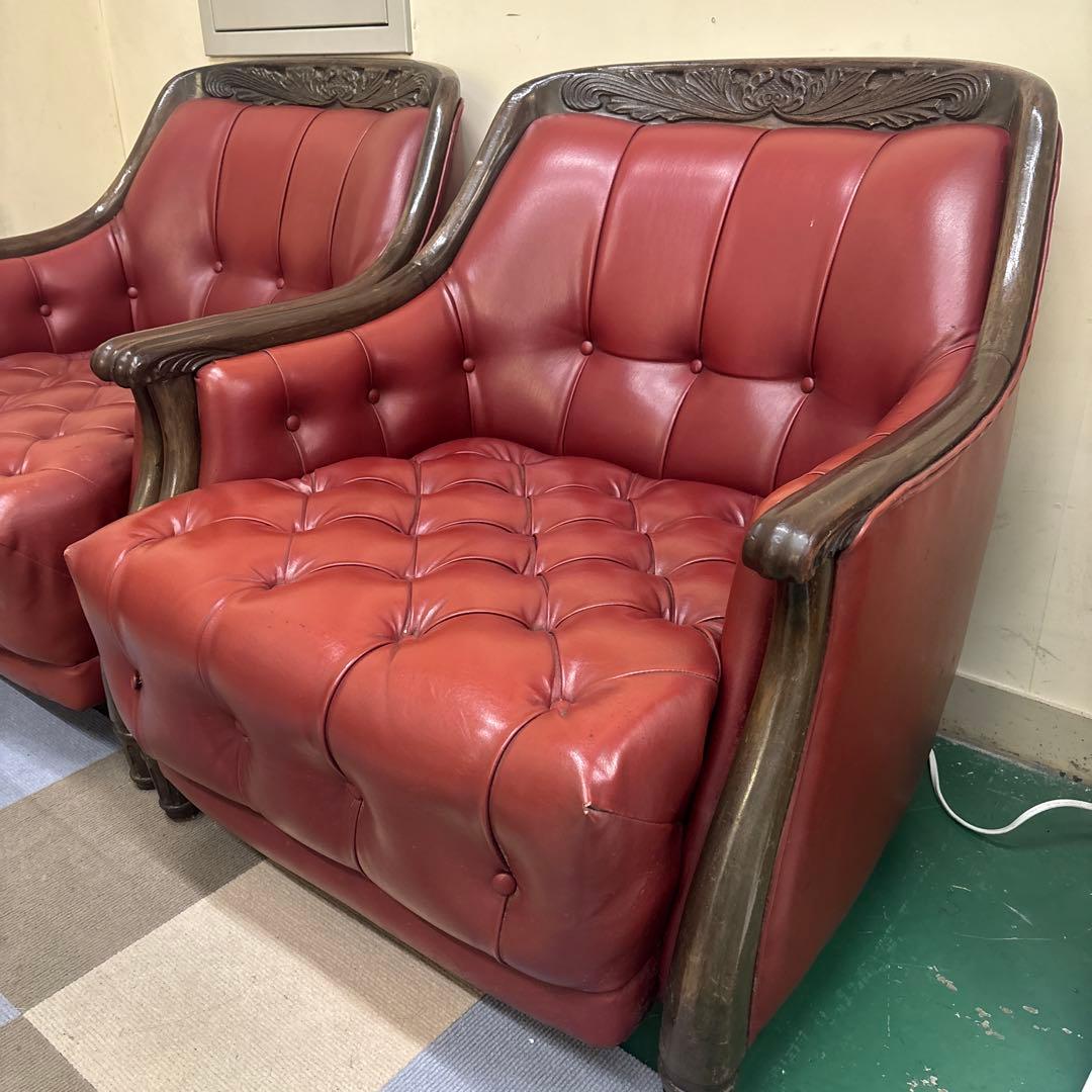 赤レザー　クラシックソファ　1脚 ②