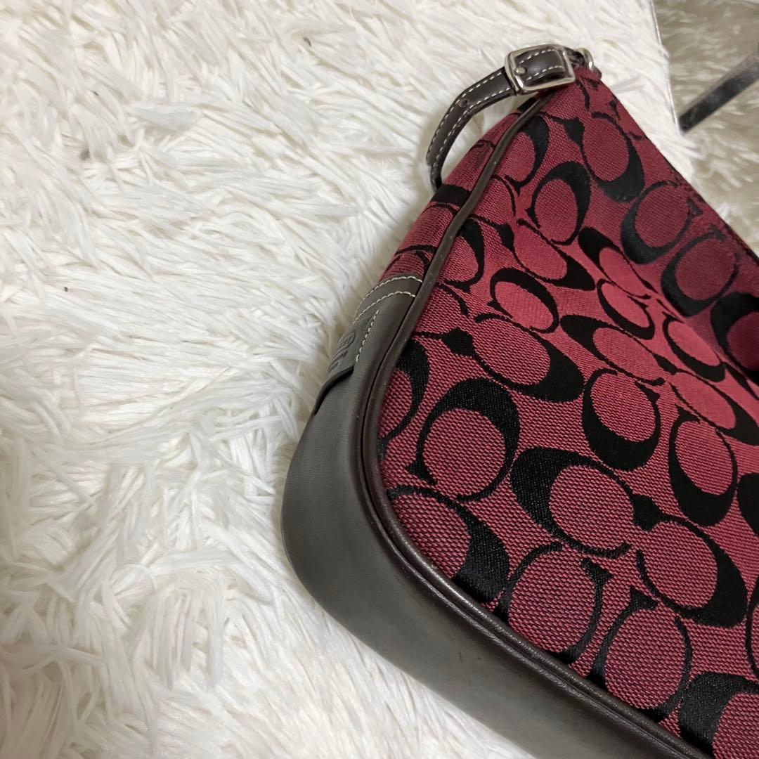 COACH 6091 シグネチャー ワンショルダーバッグ 赤 キャンバス レザー