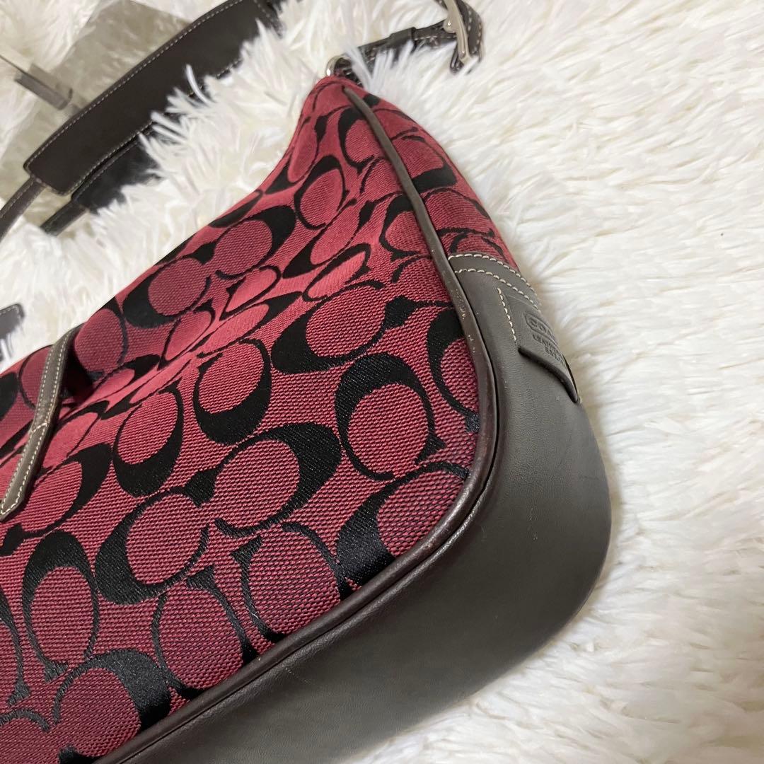 COACH 6091 シグネチャー ワンショルダーバッグ 赤 キャンバス レザー