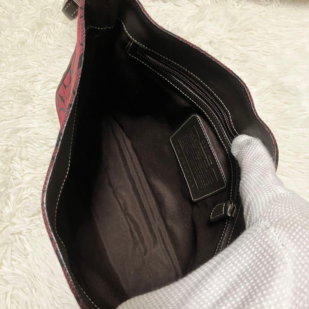 COACH 6091 シグネチャー ワンショルダーバッグ 赤 キャンバス レザー