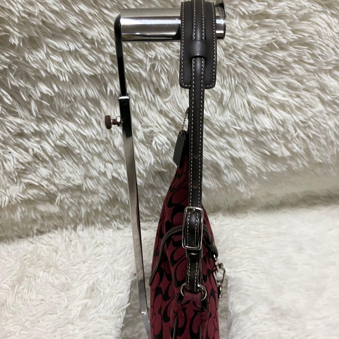 COACH 6091 シグネチャー ワンショルダーバッグ 赤 キャンバス レザー