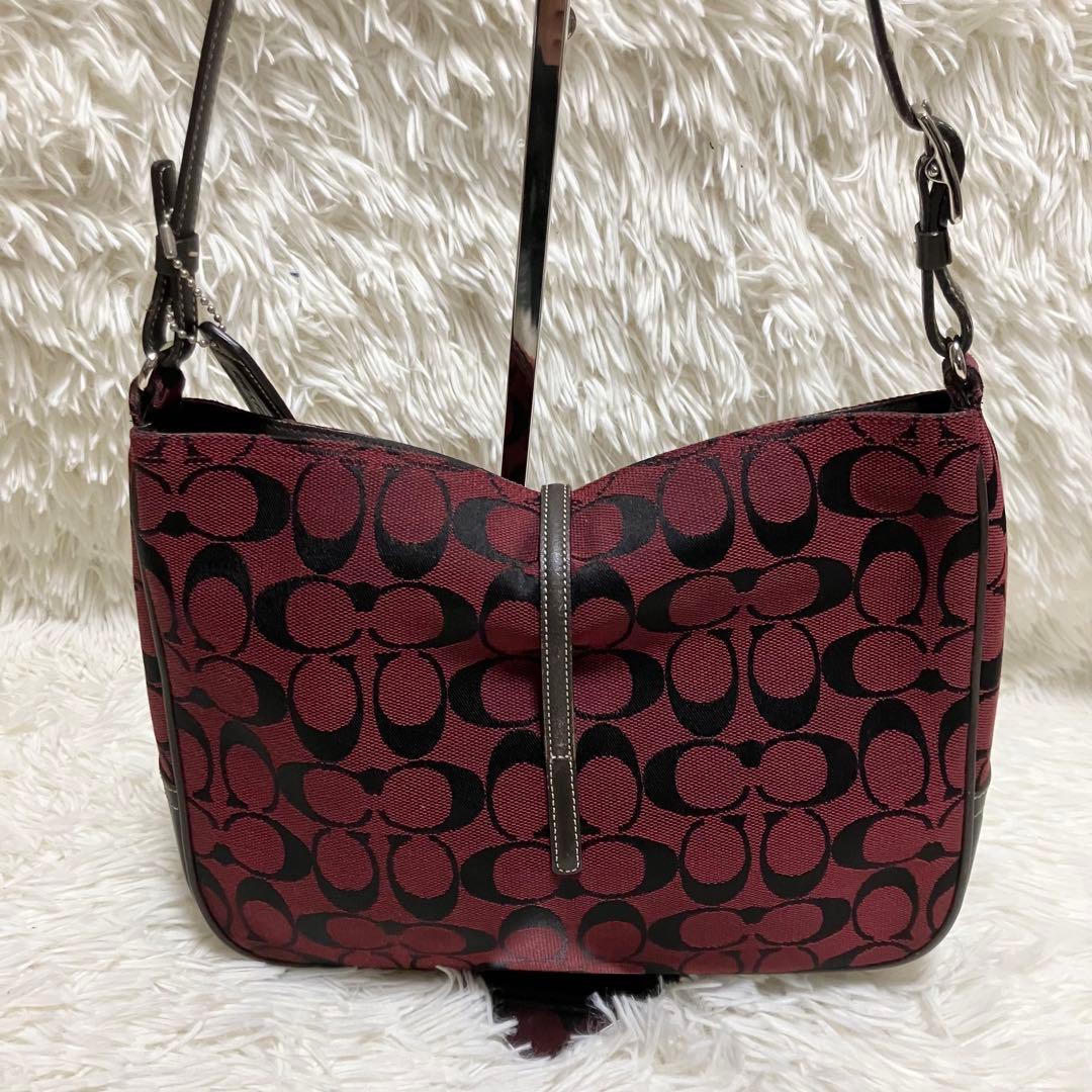 COACH 6091 シグネチャー ワンショルダーバッグ 赤 キャンバス レザー