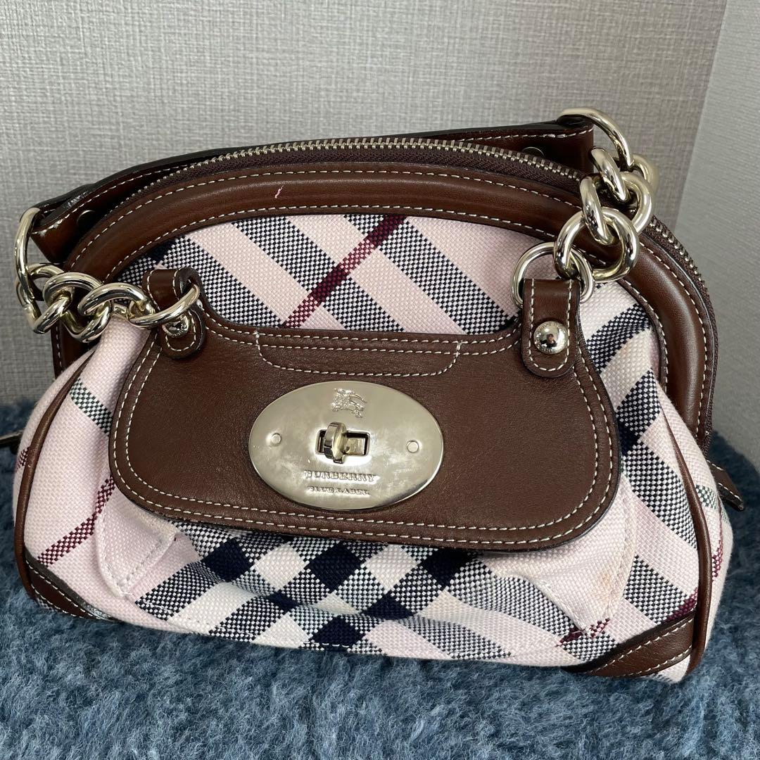 美品 希少 BURBERRY ハンドバック ピンク バーバリーチェック チェーン