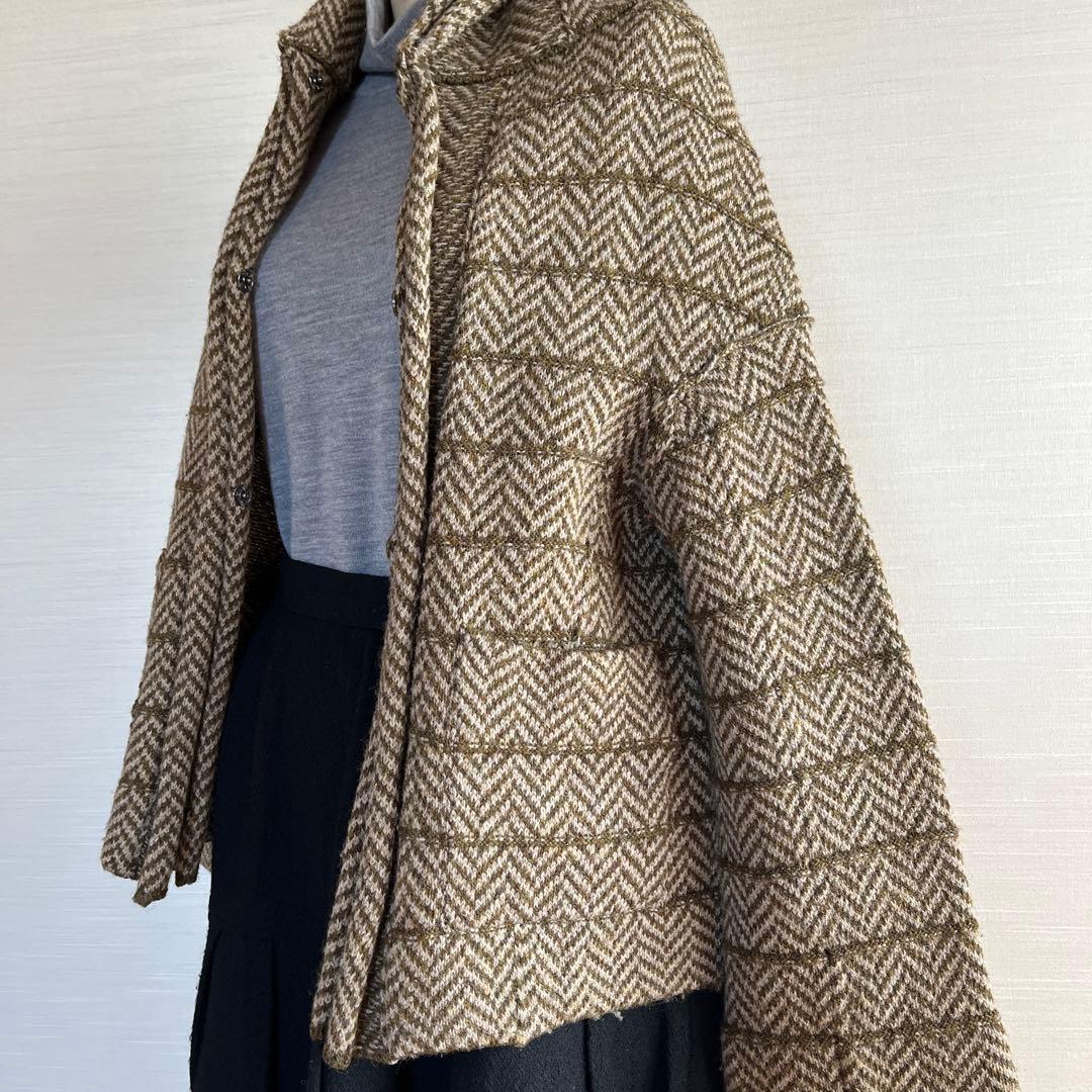 y'sヘリンボーン柄 フード付きジャケット