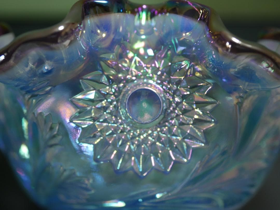 <HKさま専用＞フェントン ブルーイリデセントグラス・プラムクレスト コンポート