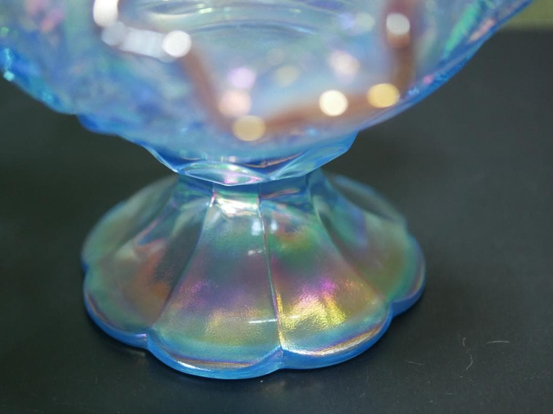 <HKさま専用＞フェントン ブルーイリデセントグラス・プラムクレスト コンポート