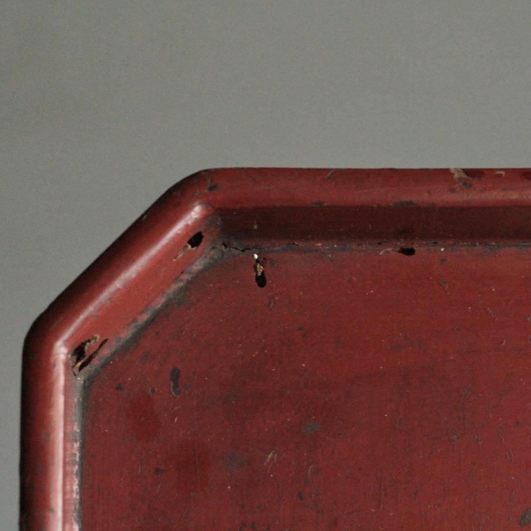 隅切 折敷 朱塗り 盆 No.3 古美術 古道具 アンティーク 折敷盆