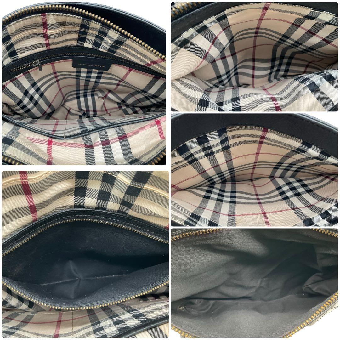 美品 バーバリー ワンショルダーバッグ ベルト ノバチェック レザー ブラック