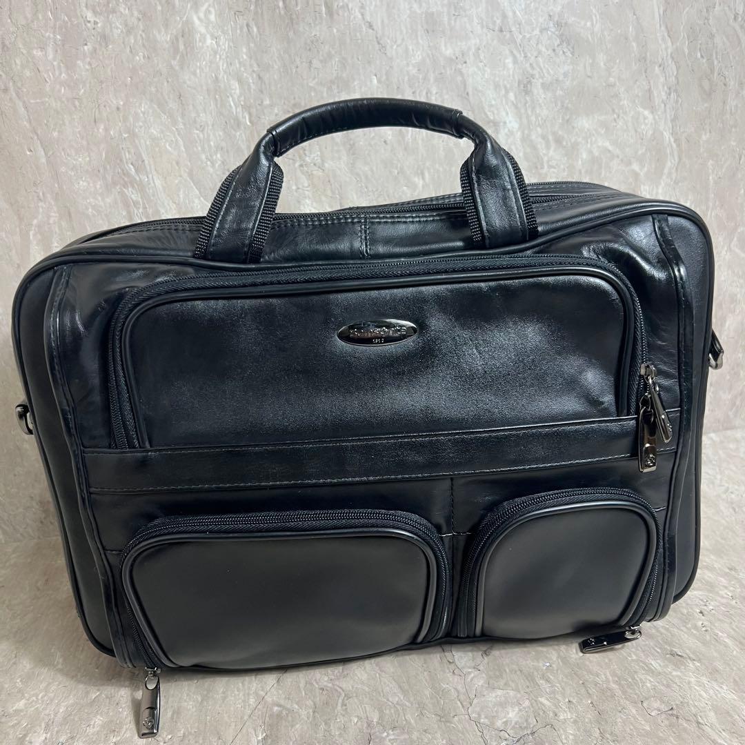 極美品 Samsonite 2ルーム ブリーフケース ビジネスバッグ 牛革