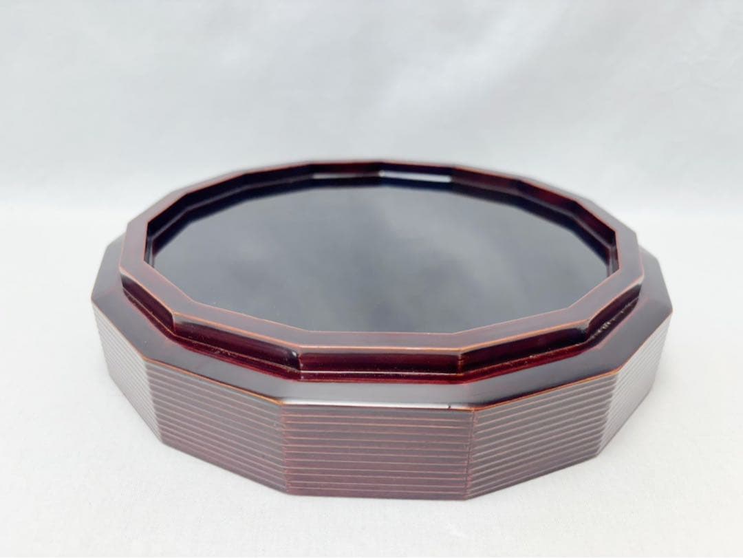 茶道具 表正作 鵬雲斎好 木製溜塗 蒔絵付 松聲盆 干菓子器 十五角 菓子器共箱