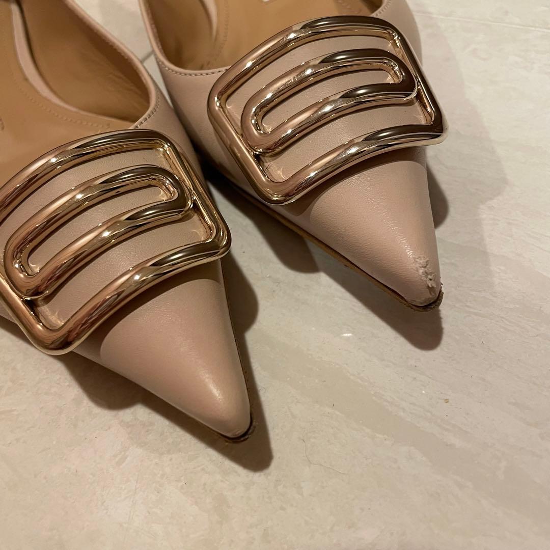 PELLICO ベージュ ポインテッドトゥ フラットシューズ　バックル