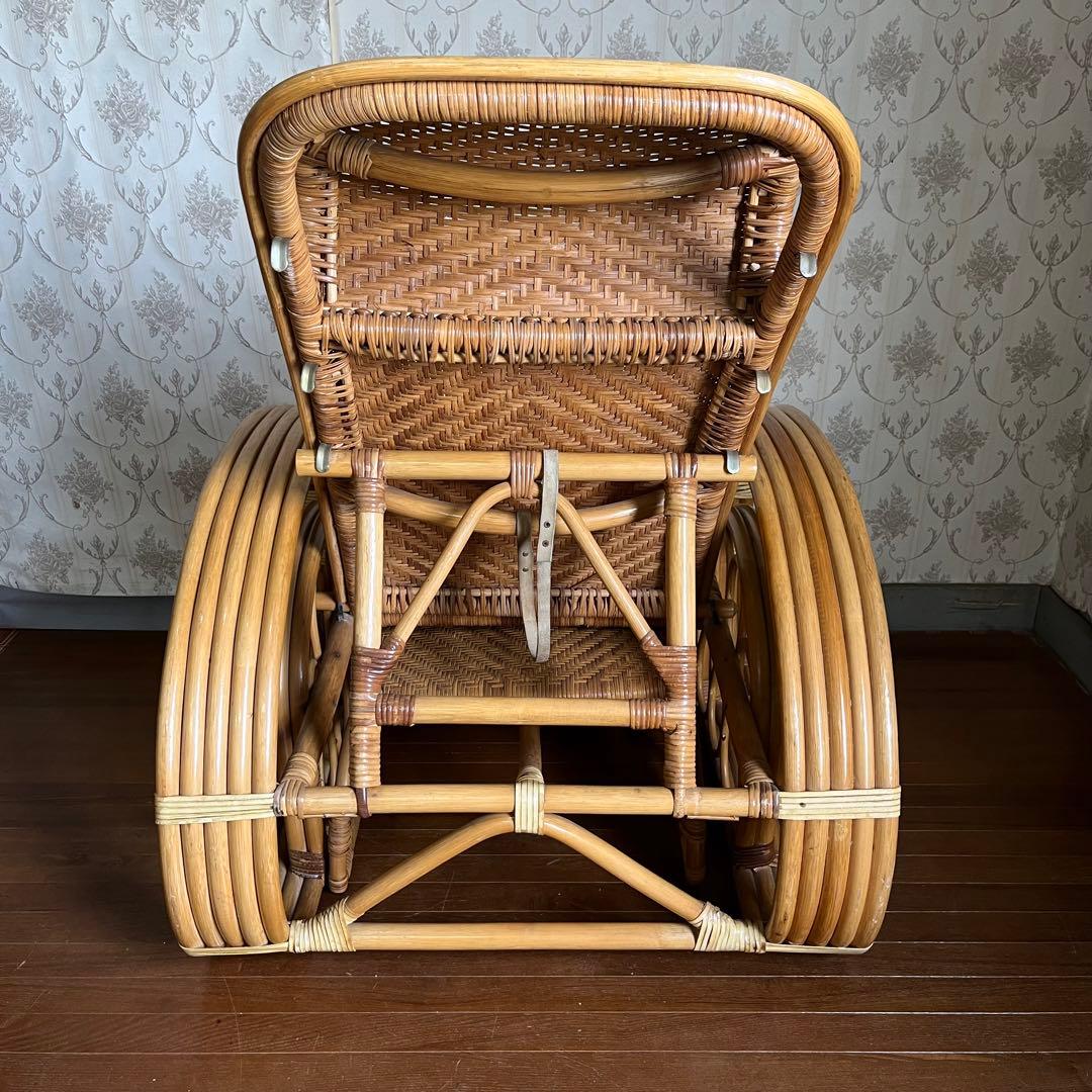【アンティーク】籐 ラタン リクライニングチェア オットマン付き 古家具 古民家