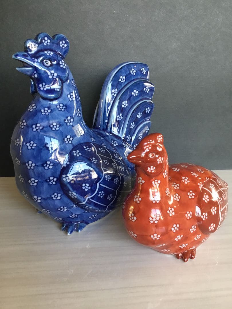 源右衛門鶏ツガイ置き物【美品】