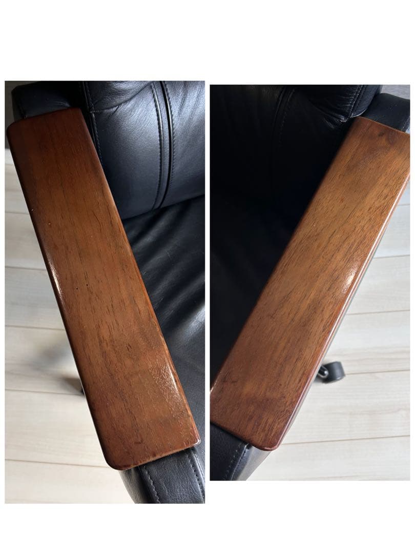 【美品】カリモク デスクチェア エグゼクティブ 本革 ウッド 昇降式 キャスター