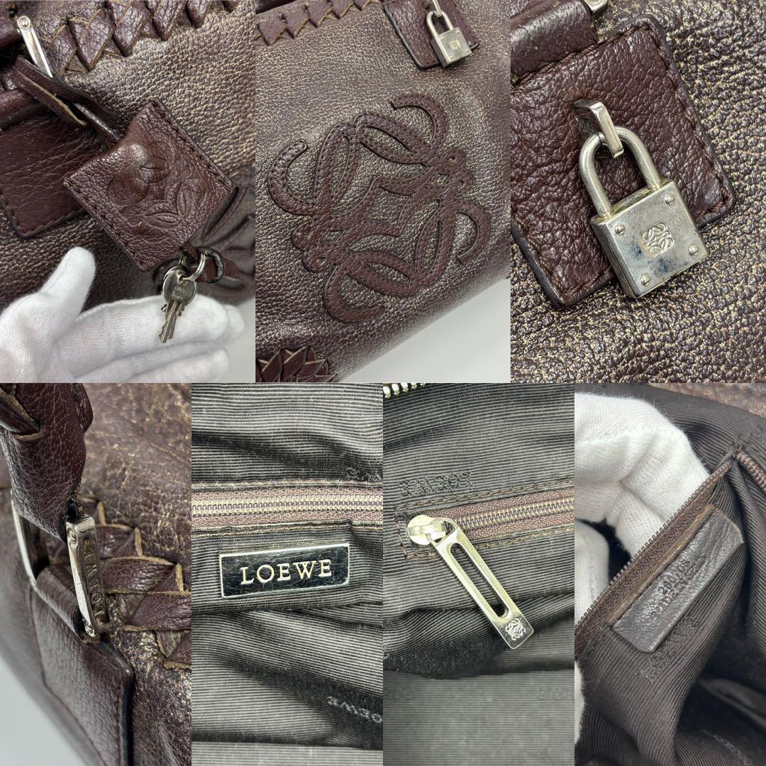 希少 LOEWE アマソナ 36 編み込み ブラウン ハンドバッグ アナグラム