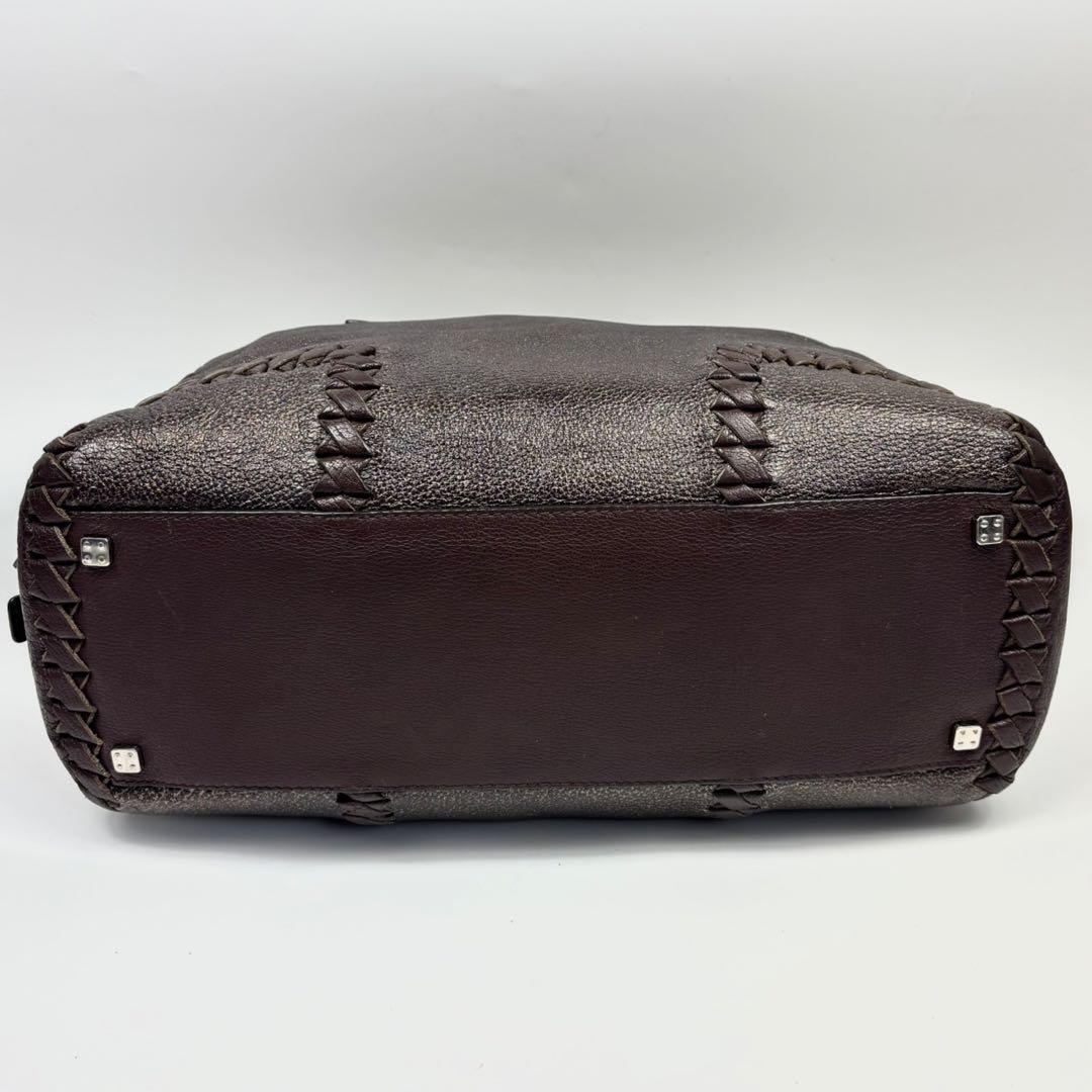 希少 LOEWE アマソナ 36 編み込み ブラウン ハンドバッグ アナグラム