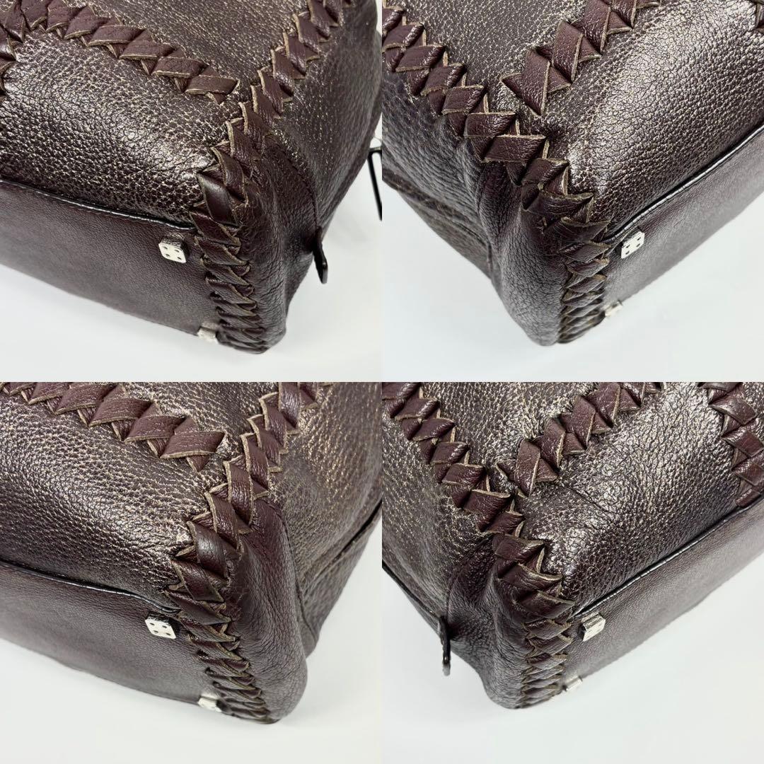 希少 LOEWE アマソナ 36 編み込み ブラウン ハンドバッグ アナグラム