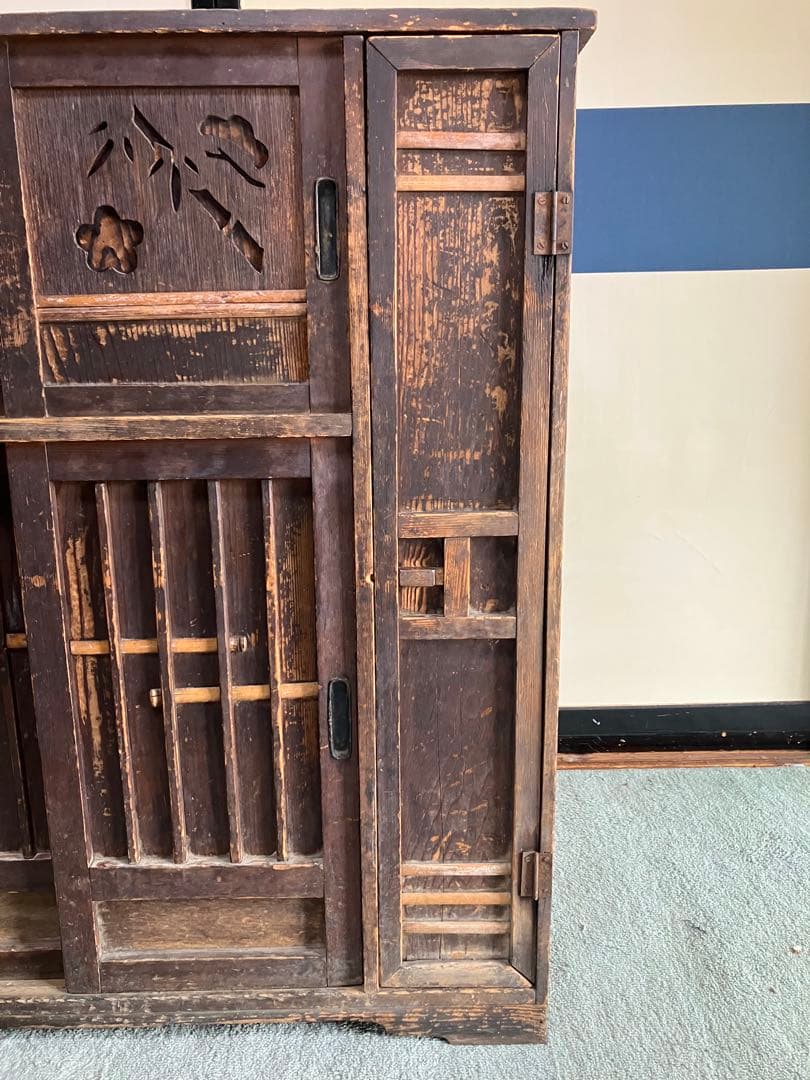 レトロ商品　木製彫刻入り　中型下駄箱　傘入れ　アンティーク家具