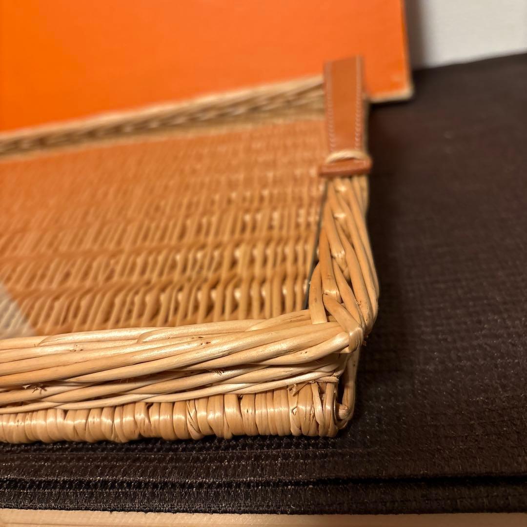 エルメス　レクタンギュラートレー　MM ラタン　ガラス　トレイ