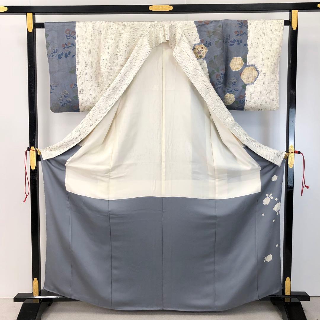 付下げ 絞り 刺繍の花模様 金彩 金糸 白百合色 KK-2101